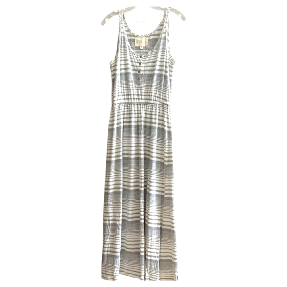 Two By Vince Camuto Striped Midi Dress Gray/White Sleeveless Scoop Neck MED NWT - Picture 2 of 8